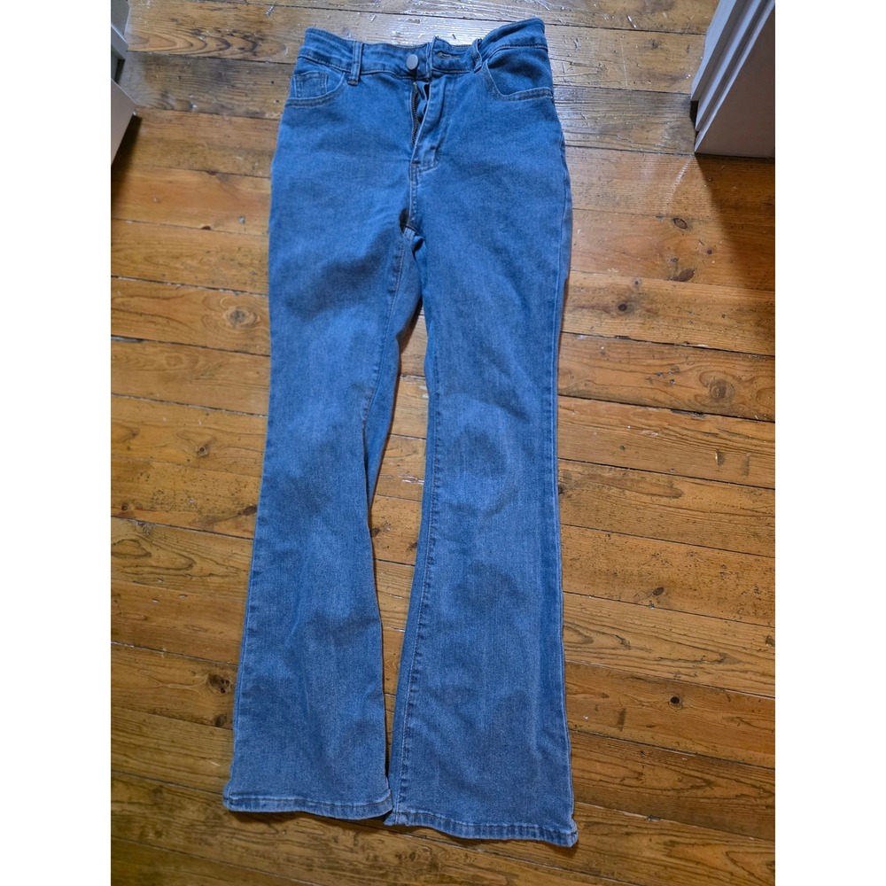 SHEIN Petite XS High Waisted Flare Jeans Medium Wash Blue‎ Denim Pants sz 2